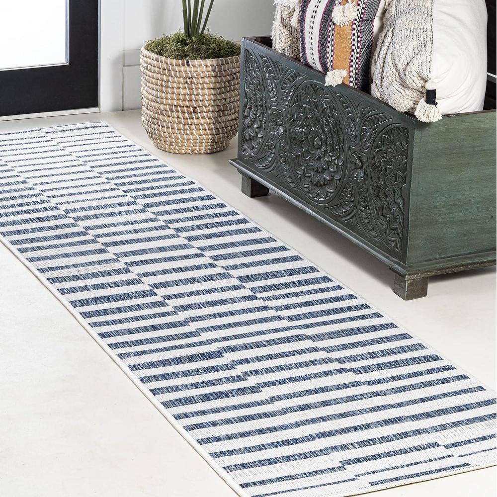 image:imageJONATHAN Y Offset Stripe Indoor Outdoor Area Rug 3X5 BlackIvory Sukie Modern for Backyard Patio Porch EasyCleaning High Traffic PetFriendly NonShedding SMB133F3IvoryBlue