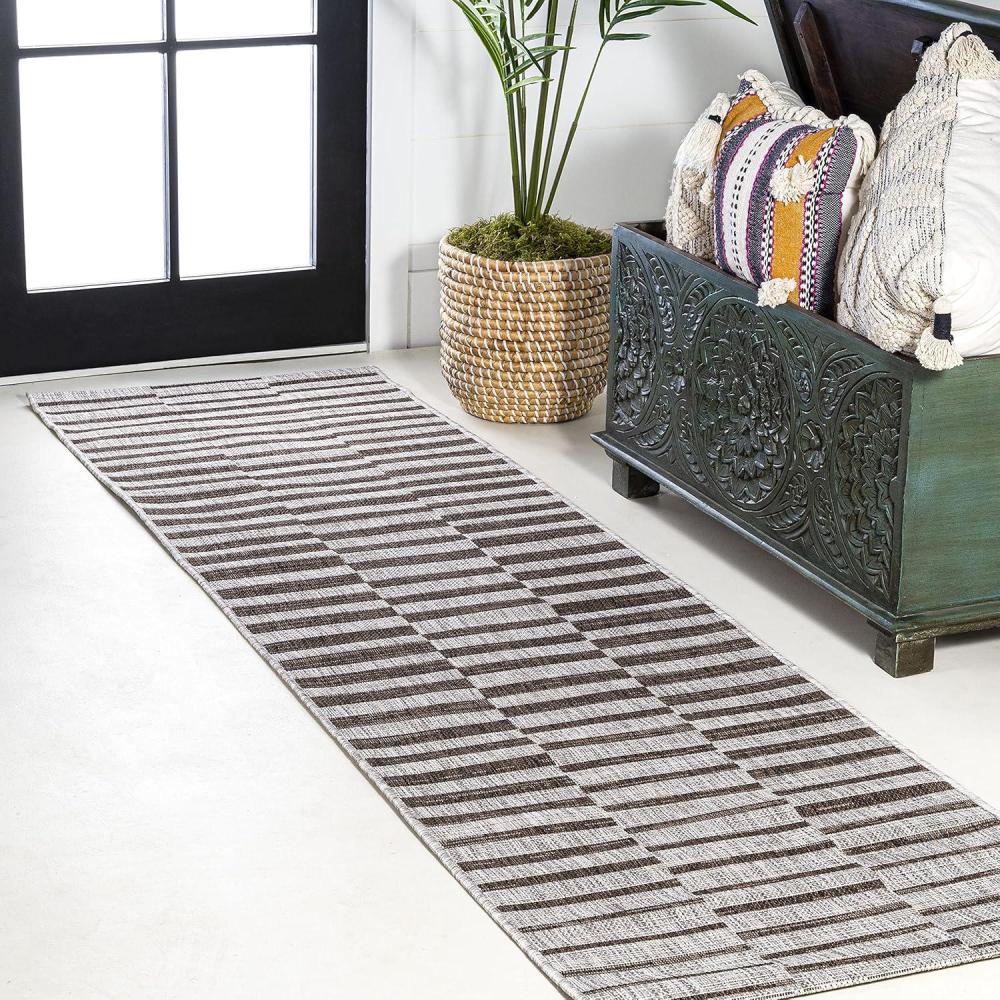 image:imageJONATHAN Y Offset Stripe Indoor Outdoor Area Rug 3X5 BlackIvory Sukie Modern for Backyard Patio Porch EasyCleaning High Traffic PetFriendly NonShedding SMB133F3BeigeBrown