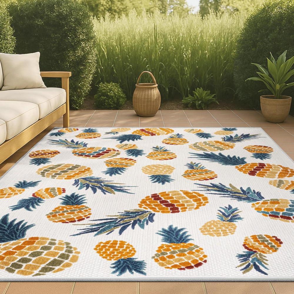 image:imageJONATHAN Y Pineapple HighLow Indoor Outdoor Area Rug 3X5 OrangeNavy Ananas Bold for Backyard Patio Porch EasyCleaning High Traffic PetFriendly NonShedding AMC117A34 x 6 Rectangular