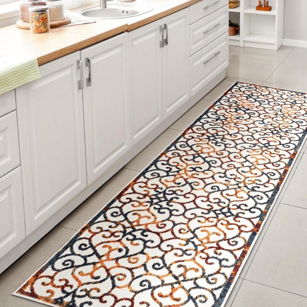 image:imageJONATHAN Y Scroll Trellis Indoor Outdoor Area Rug 3X5 CreamBlueRed Atrani for Backyard Patio Porch EasyCleaning High Traffic PetFriendly NonShedding AMC110A323 x 8 Runner