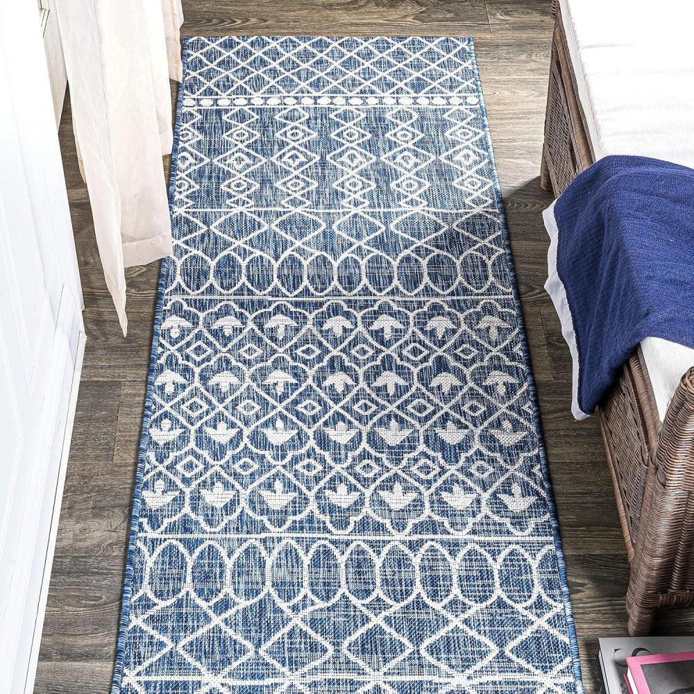 image:imageJONATHAN Y Tribal Bohemian Indoor Outdoor Area Rug 3X5 BlackIvory Kafel for Backyard Patio Porch EasyCleaning High Traffic PetFriendly NonShedding SMB130F3BlueIvory