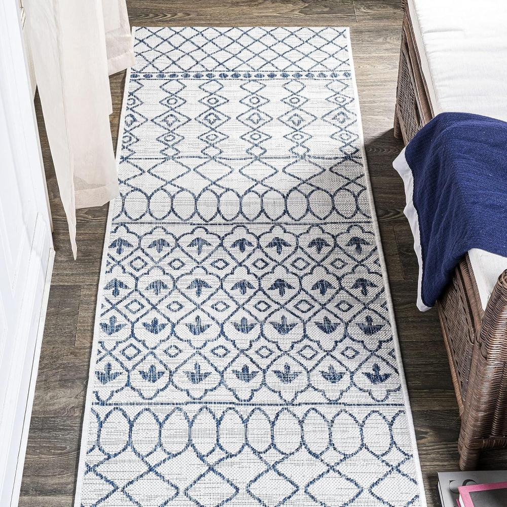 image:imageJONATHAN Y Tribal Bohemian Indoor Outdoor Area Rug 3X5 BlackIvory Kafel for Backyard Patio Porch EasyCleaning High Traffic PetFriendly NonShedding SMB130F3IvoryBlue