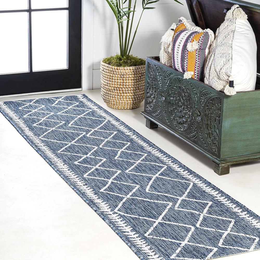 image:imageJONATHAN Y Tribal Diamond Trellis Indoor Outdoor Area Rug 3X5 BlackIvory Derya for Backyard Patio Porch EasyCleaning High Traffic PetFriendly NonShedding SMB129E3BlueIvory