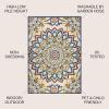 JONATHAN Y Abstract Bold Mandala Indoor Outdoor Area Rug 3X5 Red/Blue/Yellow, Flora High-Low for Backyard, Patio, Porch, Easy-Cleaning, High Traffic, Pet-Friendly, Non-Shedding (AMC112A-3)(5’3″ x 7’7″ (Rectangular))