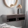 JONATHAN Y Ettore 15.71″ Mid-Century Modern Floating Wall Mounted Nightstand with Soft-Close Drawer and Cable Hole, Dark Brown (Set of 2) (NST2002A-SET2)(Black)