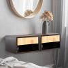 JONATHAN Y Ettore 15.71″ Mid-Century Modern Floating Wall Mounted Nightstand with Soft-Close Drawer and Cable Hole, Dark Brown (Set of 2) (NST2002A-SET2)(Black/Light Oak)