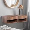 JONATHAN Y Ettore 15.71″ Mid-Century Modern Floating Wall Mounted Nightstand with Soft-Close Drawer and Cable Hole, Dark Brown (Set of 2) (NST2002A-SET2)(Dark Brown)