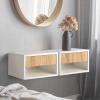 JONATHAN Y Ettore 15.71″ Mid-Century Modern Floating Wall Mounted Nightstand with Soft-Close Drawer and Cable Hole, Dark Brown (Set of 2) (NST2002A-SET2)(White/Light Oak)