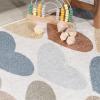 JONATHAN Y Machine-Washable Cream/Multi Runner Rug, 2×8, Kingdarr T-Rex Modern, Casual, Kids & Novelty for Living Room, Dining Room, Bedroom, Kitchen Easy-Cleaning, Non-Shedding (KDW103A-28)(Ivory/Blue/Orange Hearts)