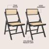 JONATHAN Y Mid-Century Vintage Wood Rattan Folding Chair, Foldable Dining Accent Seat for Living Room, Set of 2, Black (FLD1000C-SET2)(Black)