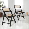JONATHAN Y Mid-Century Vintage Wood Rattan Folding Chair, Foldable Dining Accent Seat for Living Room, Set of 2, Black (FLD1000C-SET2)(Black)
