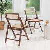 JONATHAN Y Mid-Century Vintage Wood Rattan Folding Chair, Foldable Dining Accent Seat for Living Room, Set of 2, Black (FLD1000C-SET2)(Dark Brown)
