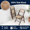 JONATHAN Y Mid-Century Vintage Wood Rattan Folding Chair, Foldable Dining Accent Seat for Living Room, Set of 2, Black (FLD1000C-SET2)(Dark Brown)
