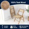 JONATHAN Y Mid-Century Vintage Wood Rattan Folding Chair, Foldable Dining Accent Seat for Living Room, Set of 2, Black (FLD1000C-SET2)(Light Brown)