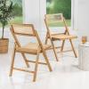 JONATHAN Y Mid-Century Vintage Wood Rattan Folding Chair, Foldable Dining Accent Seat for Living Room, Set of 2, Black (FLD1000C-SET2)(Light Brown)