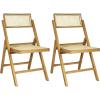 JONATHAN Y Mid-Century Vintage Wood Rattan Folding Chair, Foldable Dining Accent Seat for Living Room, Set of 2, Black (FLD1000C-SET2)(Light Brown)