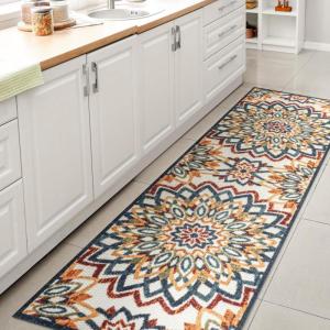 JONATHAN Y Abstract Bold Mandala Indoor Outdoor Area Rug 3X5 Red/Blue/Yellow, Flora High-Low for Backyard, Patio, Porch, Easy-Cleaning, High Traffic, Pet-Friendly, Non-Shedding (AMC112A-3)(2’3″ x 8′ (Runner))