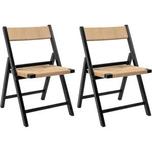 JONATHAN Y Coastal Modern Woven Seagrass Wood Folding Chair, Brown, Foldable Accent Dining Side Chair, Comfortable Space Saving Seat for Living Room Bedroom, Set of 2 (FLD1002B-SET2)(Black)