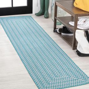 JONATHAN Y Concentric Squares Indoor Outdoor Area Rug 3X5 Black/Light Gray, Chevron Modern for Backyard, Patio, Porch, Easy-Cleaning, High Traffic, Pet-Friendly, Non-Shedding (SMB206B-3)(Aqua/Light Gray)