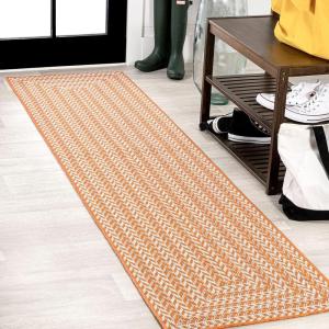 JONATHAN Y Concentric Squares Indoor Outdoor Area Rug 3X5 Black/Light Gray, Chevron Modern for Backyard, Patio, Porch, Easy-Cleaning, High Traffic, Pet-Friendly, Non-Shedding (SMB206B-3)(Orange/Cream)