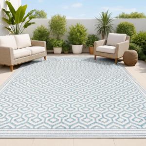 JONATHAN Y Diamond Trellis Indoor Outdoor Area Rug 3X5 Teal/Gray, Marvao for Backyard, Patio, Porch, Easy-Cleaning, High Traffic, Pet-Friendly, Non-Shedding (SMB111A-3)(3′ x 5′ (Rectangular))