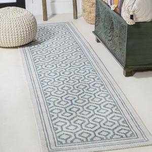 JONATHAN Y Diamond Trellis Indoor Outdoor Area Rug 3X5 Teal/Gray, Marvao for Backyard, Patio, Porch, Easy-Cleaning, High Traffic, Pet-Friendly, Non-Shedding (SMB111A-3)(2’2″ x 8′ (Runner))