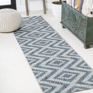 JONATHAN Y Diamond Tribal Indoor Outdoor Area Rug 3X5 Green/Cream, Sintra for Backyard, Patio, Porch, Easy-Cleaning, High Traffic, Pet-Friendly, Non-Shedding (SMB116B-3)(Blue/Gray)