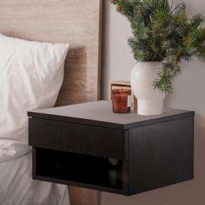 JONATHAN Y Ettore 15.71″ Mid-Century Modern Floating Wall Mounted Nightstand with Soft-Close Drawer and Cable Hole, Dark Brown (Set of 2) (NST2002A-SET2)(Black)