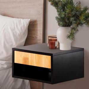 JONATHAN Y Ettore 15.71″ Mid-Century Modern Floating Wall Mounted Nightstand with Soft-Close Drawer and Cable Hole, Dark Brown (Set of 2) (NST2002A-SET2)(Black/Light Oak)