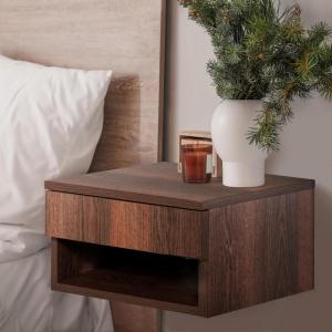JONATHAN Y Ettore 15.71″ Mid-Century Modern Floating Wall Mounted Nightstand with Soft-Close Drawer and Cable Hole, Dark Brown (Set of 2) (NST2002A-SET2)(Dark Brown)