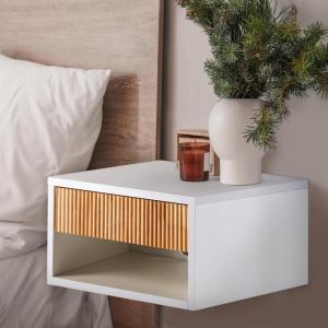 JONATHAN Y Ettore 15.71″ Mid-Century Modern Floating Wall Mounted Nightstand with Soft-Close Drawer and Cable Hole, Dark Brown (Set of 2) (NST2002A-SET2)(White/Light Oak)
