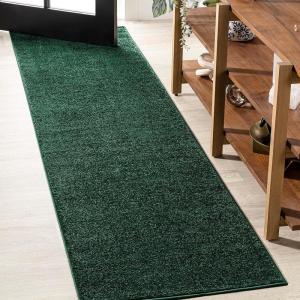 JONATHAN Y Haze Solid Low-Pile Emerald Runner Rug 2×8, Coastal,Bohemian,Minimalist,Classic, Easy-Cleaning for Living Room,Bedroom,Kitchen,Pet Friendly,Non-Shedding (SEU100L-28)