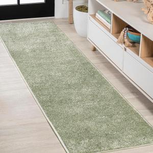 JONATHAN Y Haze Solid Low-Pile Green Runner Rug 2×8, Coastal,Bohemian,Minimalist,Classic, Easy-Cleaning for Living Room,Bedroom,Kitchen,Pet Friendly,Non-Shedding (SEU100O-28)
