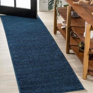 JONATHAN Y Haze Solid Low-Pile Navy Runner Rug 2×8, Coastal,Bohemian,Minimalist,Classic, Easy-Cleaning for Living Room,Bedroom,Kitchen,Pet Friendly,Non-Shedding (SEU100C-28)