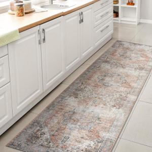 JONATHAN Y Machine Washable Terra/Blue Runner Rug 2X8 ft, Armae Distressed Medallion Chenille for Living Room, Bedroom, Kitchen, Office, Easy-Cleaning, Pet-Friendly, Non-Shedding WSH200A-28