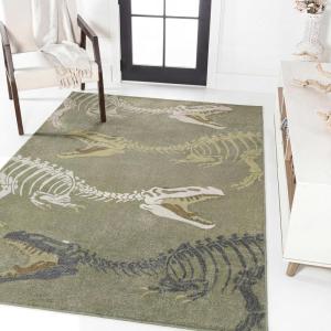 JONATHAN Y Machine-Washable Cream/Multi Runner Rug, 2×8, Kingdarr T-Rex Modern, Casual, Kids & Novelty for Living Room, Dining Room, Bedroom, Kitchen Easy-Cleaning, Non-Shedding (KDW103A-28)(Green/Multi)