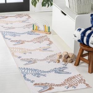 JONATHAN Y Machine-Washable Cream/Multi Runner Rug, 2×8, Kingdarr T-Rex Modern, Casual, Kids & Novelty for Living Room, Dining Room, Bedroom, Kitchen Easy-Cleaning, Non-Shedding (KDW103A-28)(Cream/Multi)