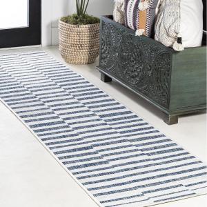 JONATHAN Y Offset Stripe Indoor Outdoor Area Rug 3X5 Black/Ivory, Sukie Modern for Backyard, Patio, Porch, Easy-Cleaning, High Traffic, Pet-Friendly, Non-Shedding (SMB133F-3)(Ivory/Blue)