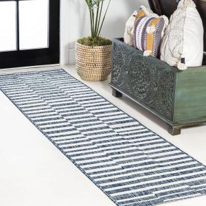 JONATHAN Y Offset Stripe Indoor Outdoor Area Rug 3X5 Black/Ivory, Sukie Modern for Backyard, Patio, Porch, Easy-Cleaning, High Traffic, Pet-Friendly, Non-Shedding (SMB133F-3)(Blue/Ivory)