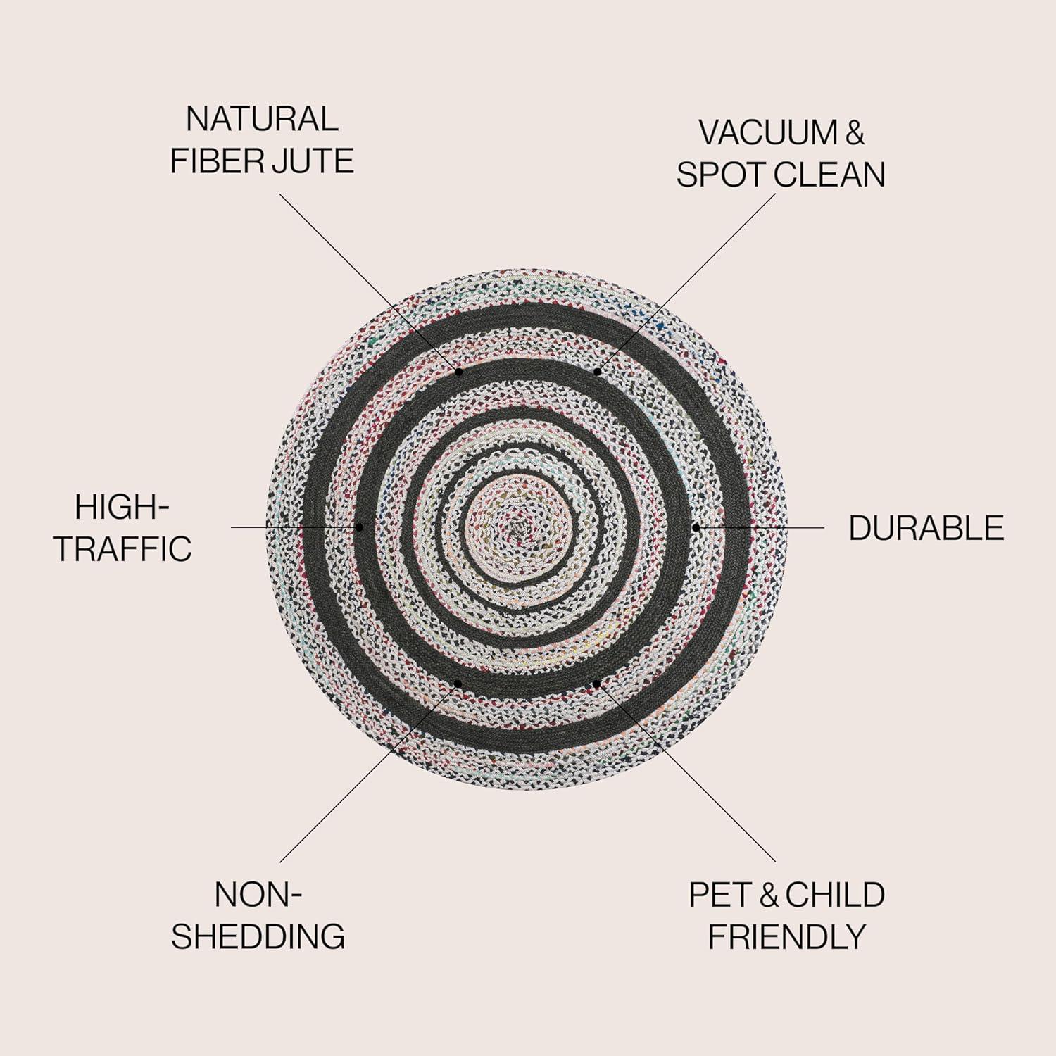 image:imageJONATHAN Y Abyss Braided Jute WhiteMulti 5 Round Indoor Area Rug Bohemian Classic Coastal EasyCleaning for Living Room Bedroom Kitchen Pet Friendly NonShedding RNF117B5RWhite