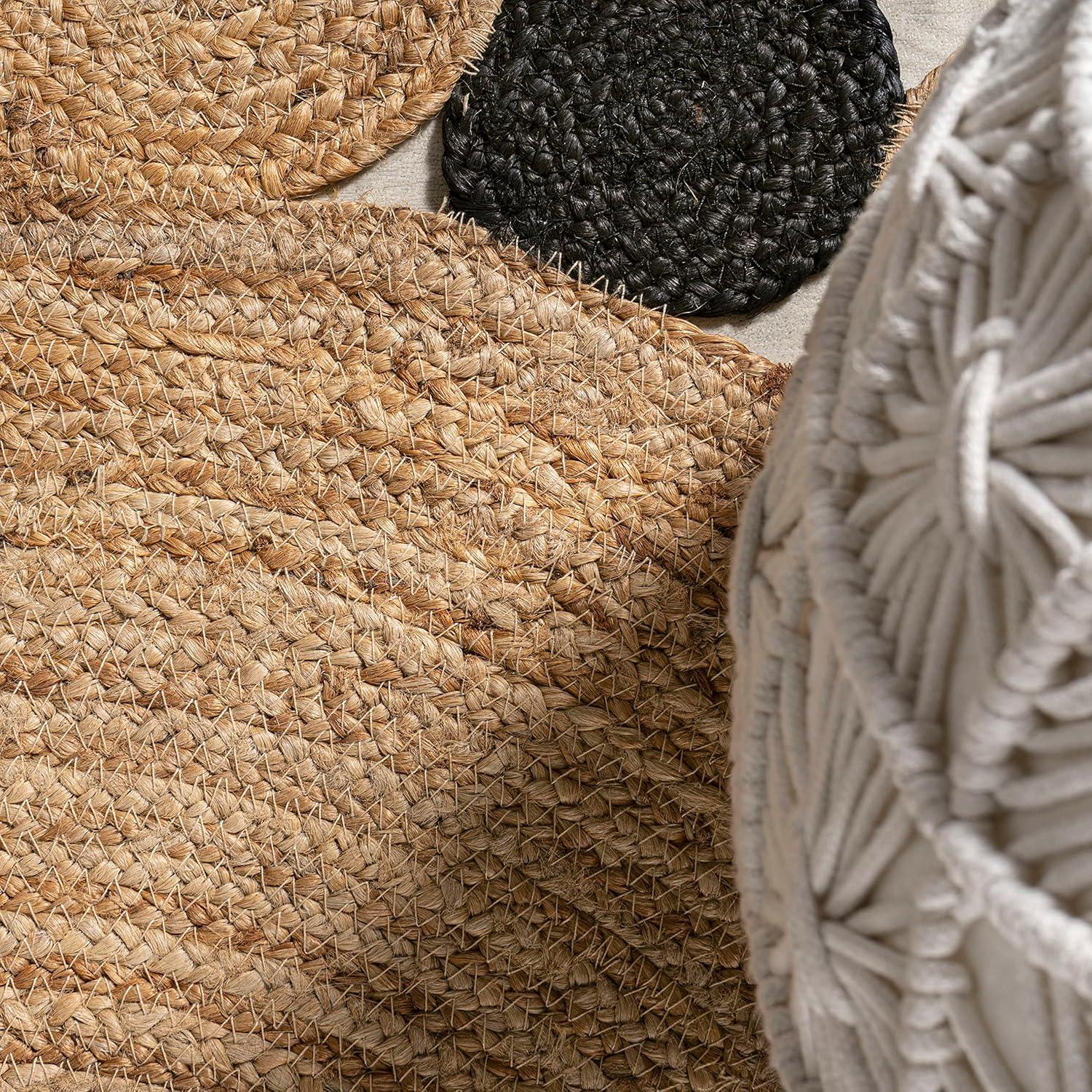 image:imageJONATHAN Y Ayana TwoTone Jute Hippy Circle NaturalCream 5 Round Indoor Area Rug Cottage Coastal EasyCleaning for Living Room Bedroom Kitchen Pet Friendly NonShedding RNF107A5RNaturalBlack