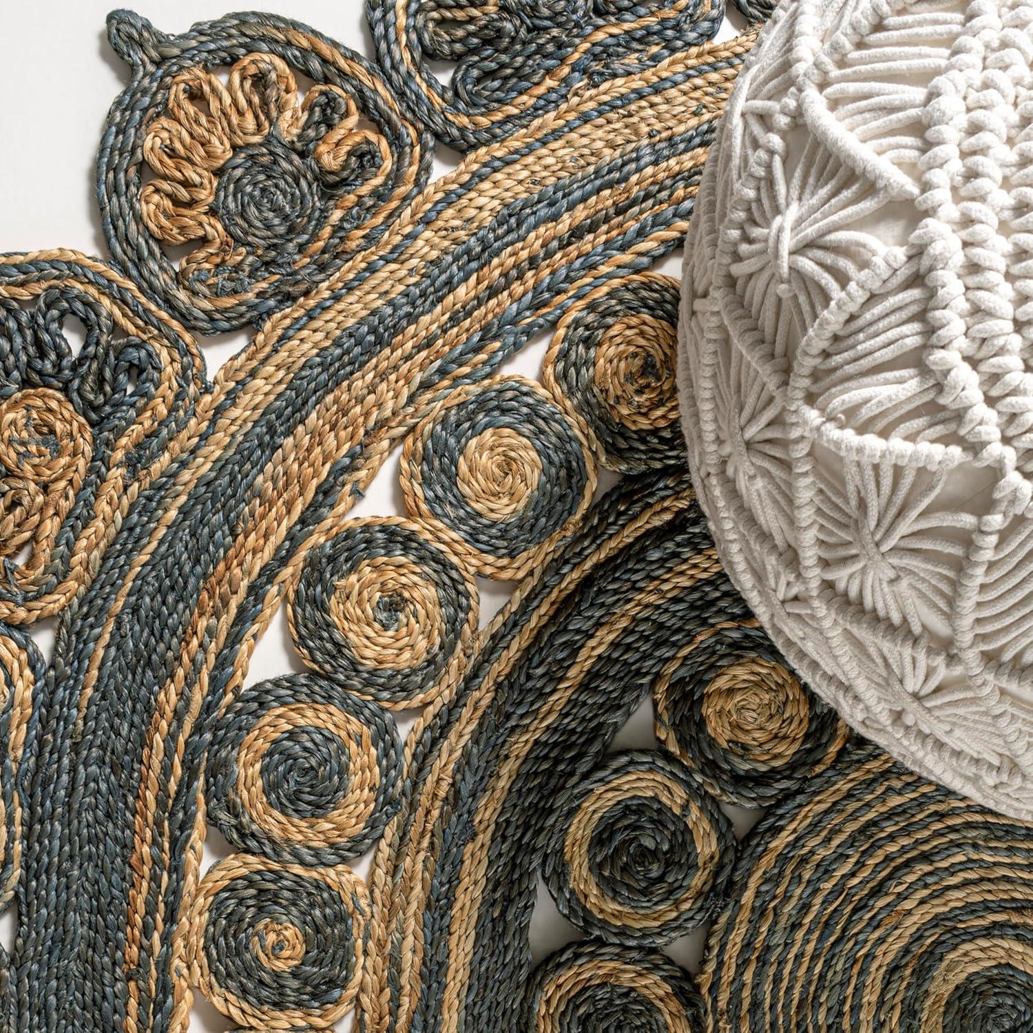image:imageJONATHAN Y Flora Medallion Jute BlueNatural 5 Round Indoor Area Rug Bohemian Contemporary EasyCleaning for Living Room Bedroom Kitchen Pet Friendly NonShedding RNF118A5R6 Round