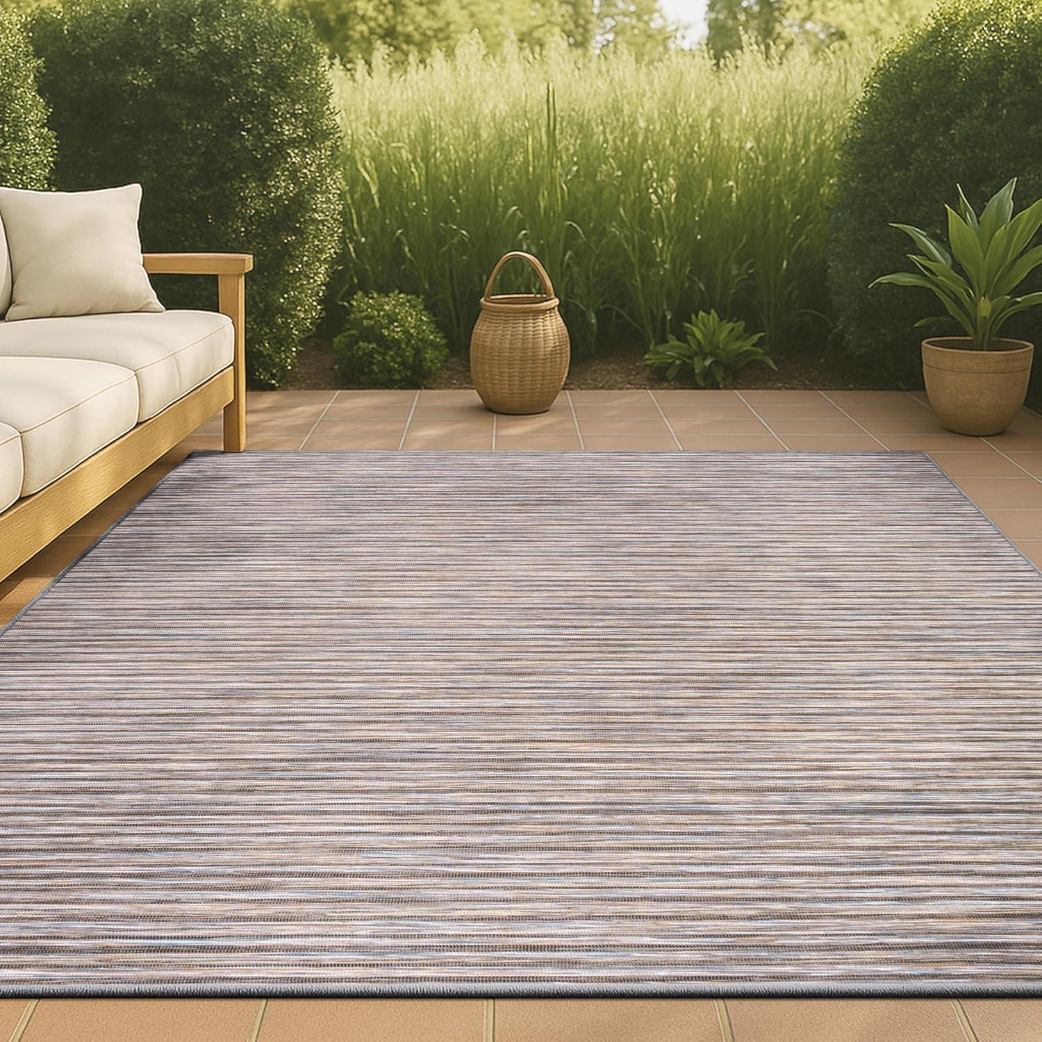 image:imageJONATHAN Y Pinstripe Indoor Outdoor Round Area Rug 6 Ft BrownNatural Finn Modern Farmhouse for Backyard Patio Porch EasyCleaning High Traffic PetFriendly NonShedding TSN102B6RDark GrayBlue