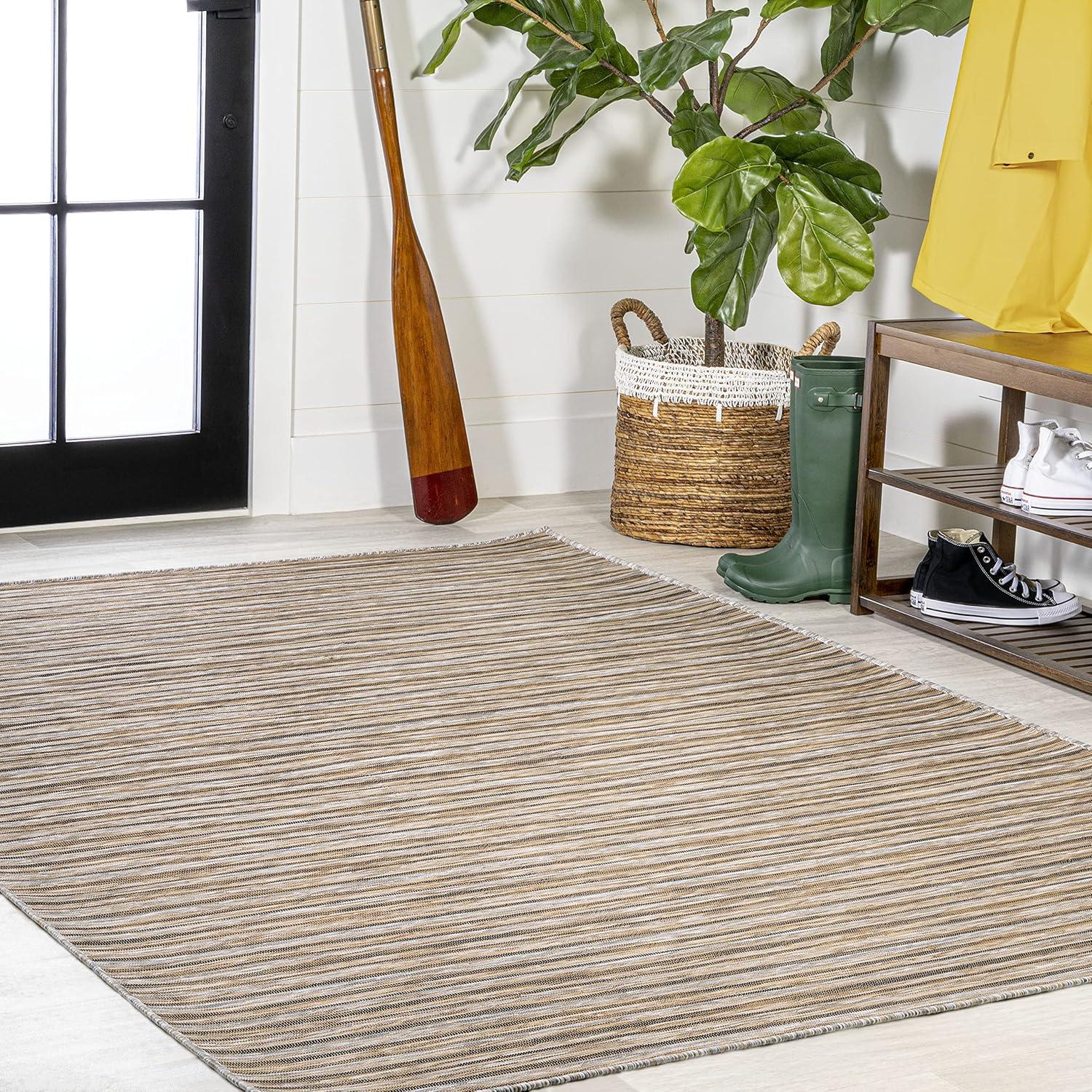 image:imageJONATHAN Y Pinstripe Indoor Outdoor Round Area Rug 6 Ft BrownNatural Finn Modern Farmhouse for Backyard Patio Porch EasyCleaning High Traffic PetFriendly NonShedding TSN102B6RBrownNatural