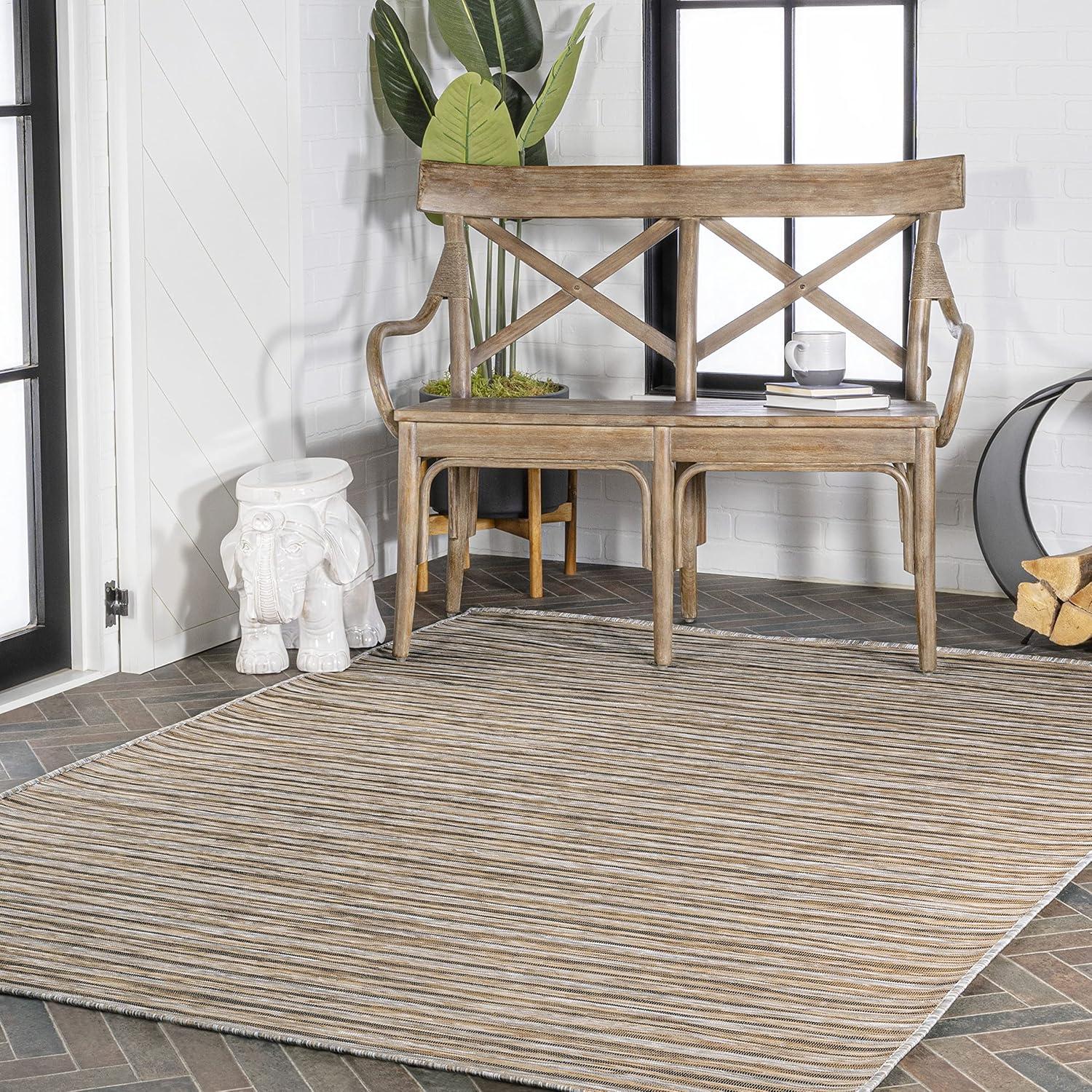 image:imageJONATHAN Y Pinstripe Indoor Outdoor Round Area Rug 6 Ft BrownNatural Finn Modern Farmhouse for Backyard Patio Porch EasyCleaning High Traffic PetFriendly NonShedding TSN102B6RBrownNatural