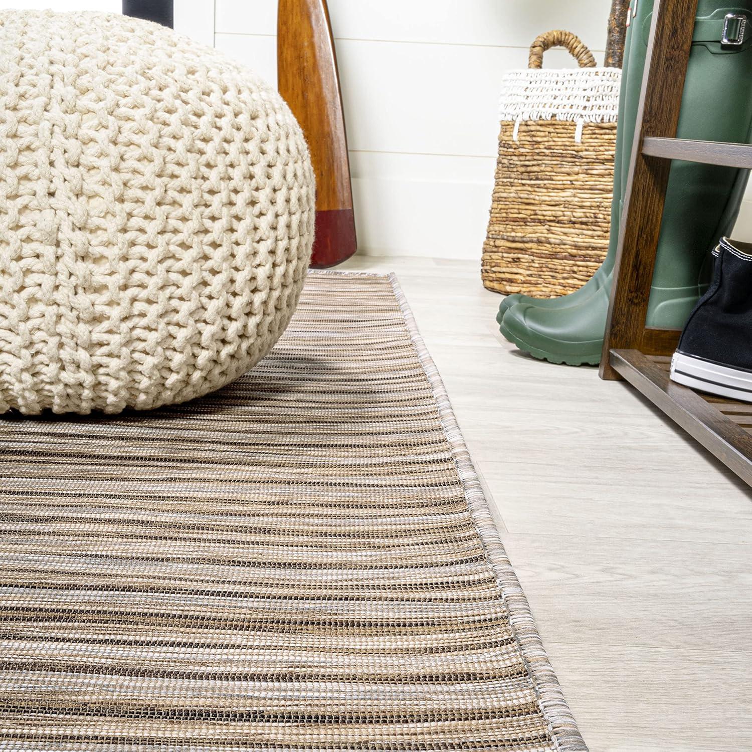 image:imageJONATHAN Y Pinstripe Indoor Outdoor Round Area Rug 6 Ft BrownNatural Finn Modern Farmhouse for Backyard Patio Porch EasyCleaning High Traffic PetFriendly NonShedding TSN102B6RBrownNatural