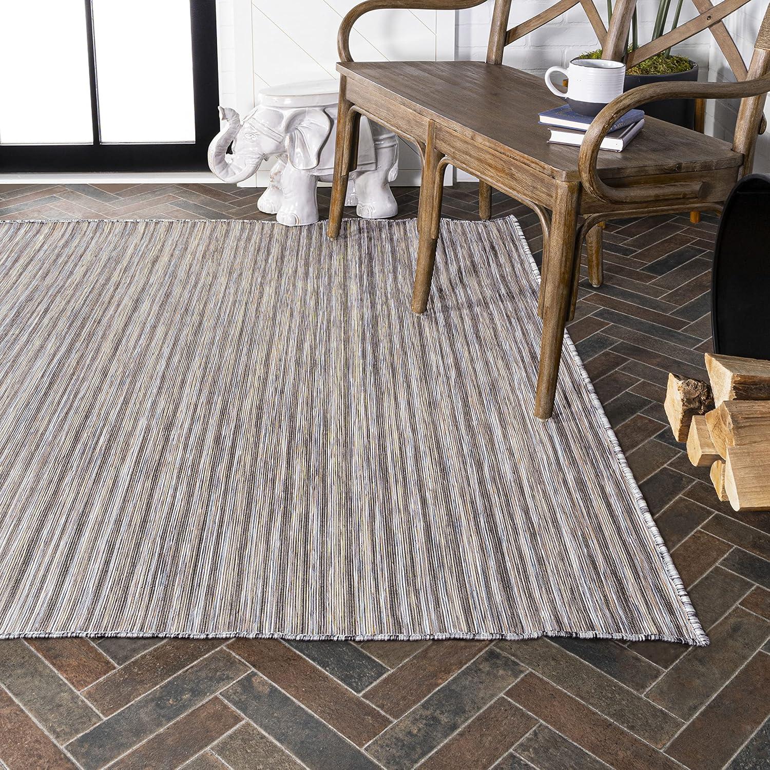 image:imageJONATHAN Y Pinstripe Indoor Outdoor Round Area Rug 6 Ft BrownNatural Finn Modern Farmhouse for Backyard Patio Porch EasyCleaning High Traffic PetFriendly NonShedding TSN102B6RDark GrayBlue