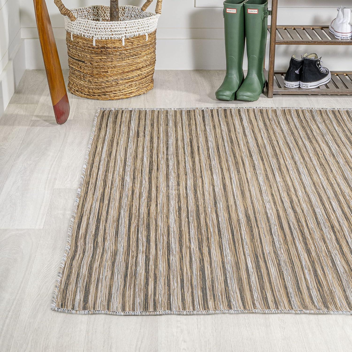 image:imageJONATHAN Y Pinstripe Indoor Outdoor Round Area Rug 6 Ft BrownNatural Finn Modern Farmhouse for Backyard Patio Porch EasyCleaning High Traffic PetFriendly NonShedding TSN102B6RBrownNatural