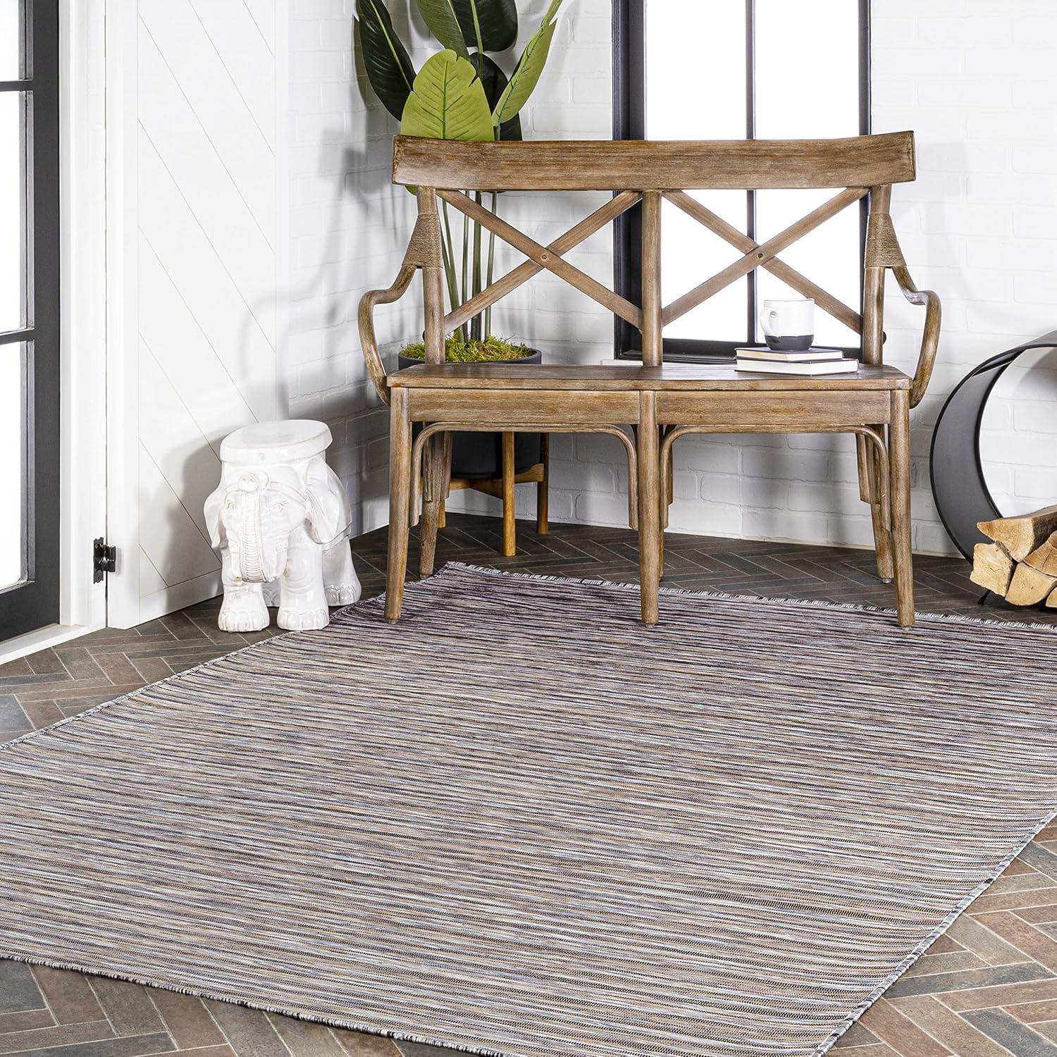 image:imageJONATHAN Y Pinstripe Indoor Outdoor Round Area Rug 6 Ft BrownNatural Finn Modern Farmhouse for Backyard Patio Porch EasyCleaning High Traffic PetFriendly NonShedding TSN102B6RDark GrayBlue