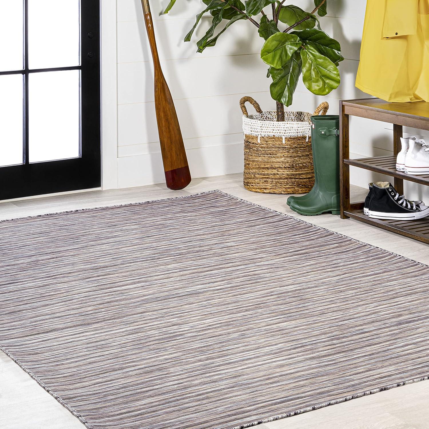 image:imageJONATHAN Y Pinstripe Indoor Outdoor Round Area Rug 6 Ft BrownNatural Finn Modern Farmhouse for Backyard Patio Porch EasyCleaning High Traffic PetFriendly NonShedding TSN102B6RDark GrayBlue